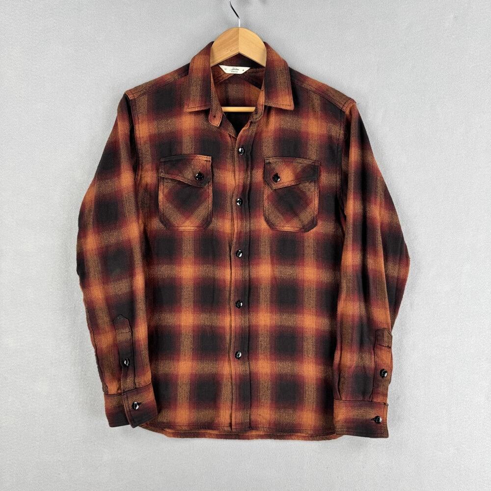 3sixteen Shirt Mens Medium Orange Plaid Crosscut Cotton Flannel Long Sleeve